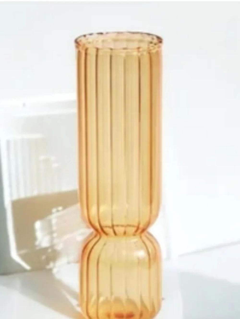 NWOT Nordic Glass Minimalist and Elegant Flower Vase Ribbed Home Decor Yellow